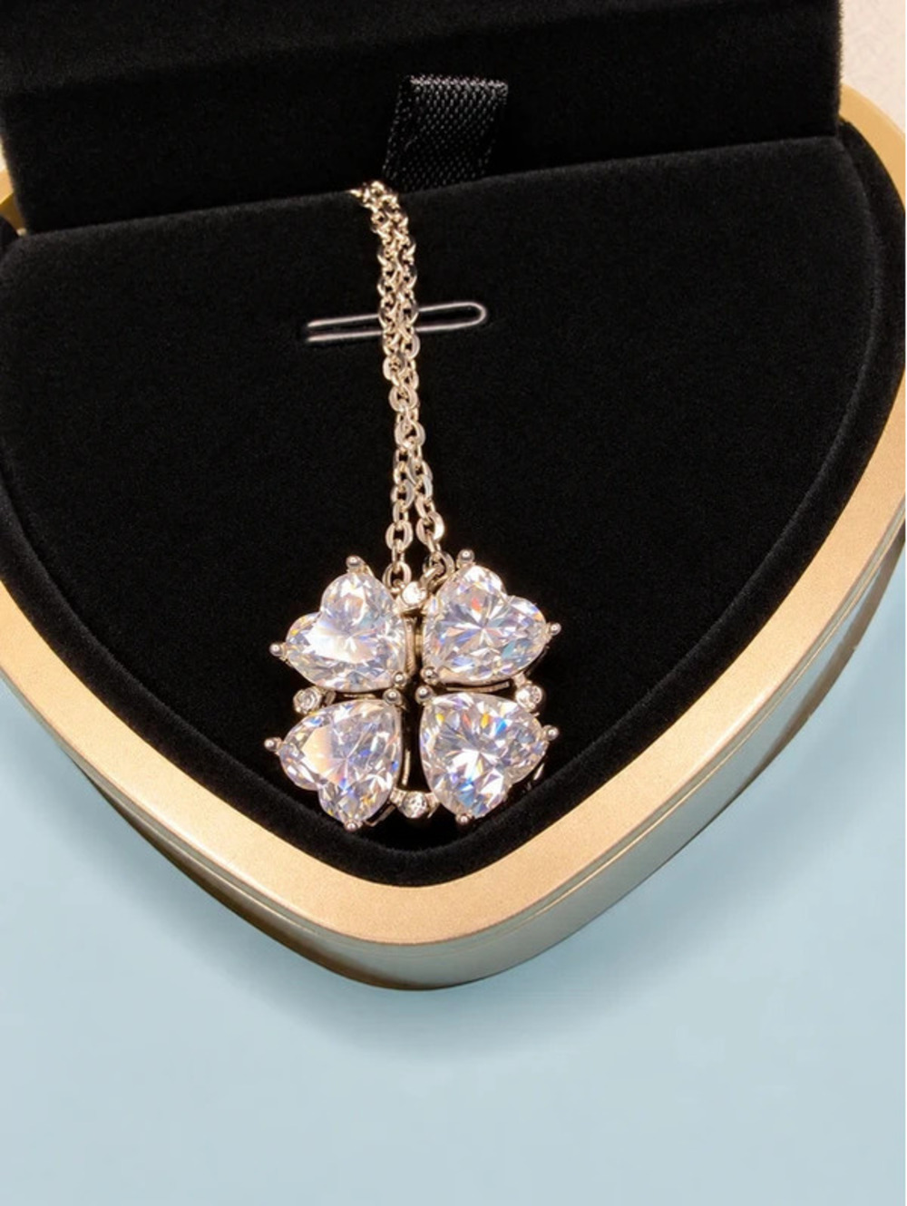 #801 4 CT GRA Moissanite Four Heart Clover Necklace with Certificate & Box